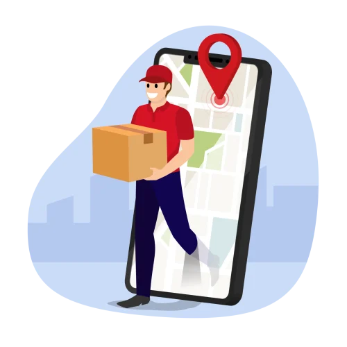 courier-delivery-man-holding-parcel-box-with-mobile-phone-fast-online-delivery-service-online-ordering-internet-e-commerce-ideas-for-websites-or-banners-3d-perspective-illustration-free-png